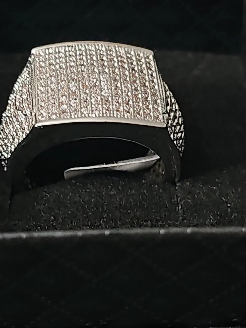Size 8 White Gold-Plated brass Men's Band Ring Square Pavé CZs
